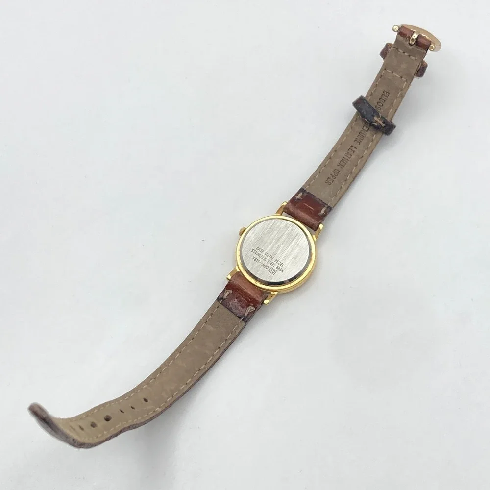 Vintage Lorus Women's Watch 24mm Gold Tone V811-1920 Brown Band New Battery 8.5